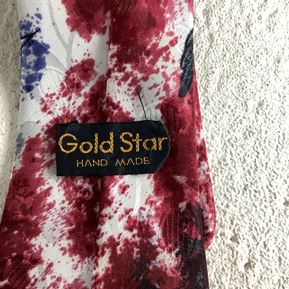 Gold Star Mens Blue Burgundy Fly Fishing Fisherman Novelty Graphic Necktie Tie